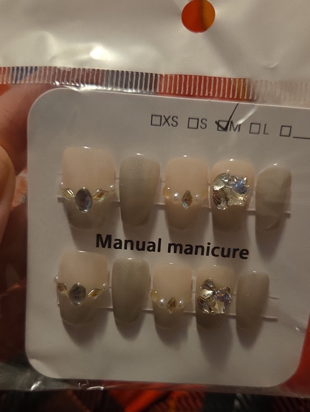 ♥️2 For $25♥️Neutral Nude Press-On Nails with Rhinestone Accent